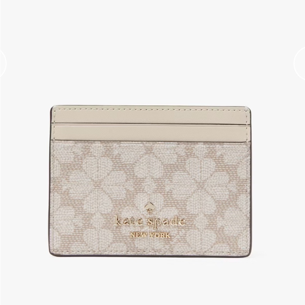 kate spade beige cream floral jacquard cardholder